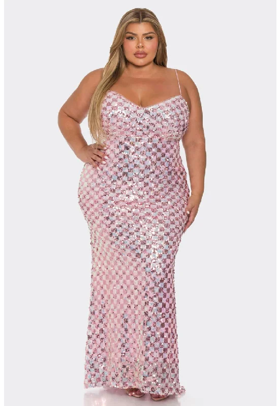 Pink Sequin Mermaid Maxi Dress Sequin Shift Gown