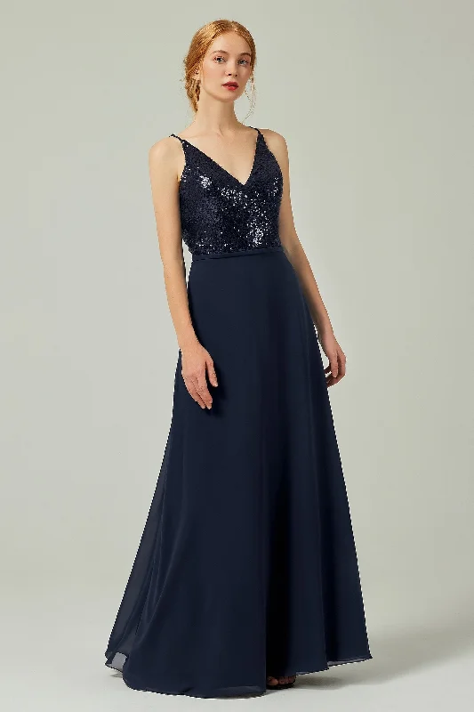 A-Line Floor Length Chiffon Sequined Bridesmaid Dress Formal Dresses CB0335 Sparkly Sequin Dress