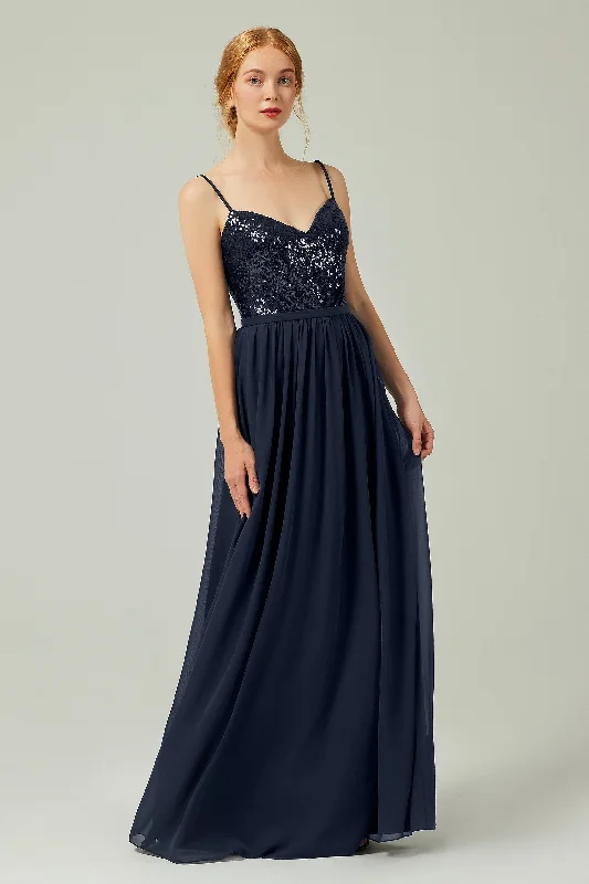 A-Line Floor Length Chiffon Sequined Bridesmaid Dress Formal Dresses CB0333 Sequin Dress Glam