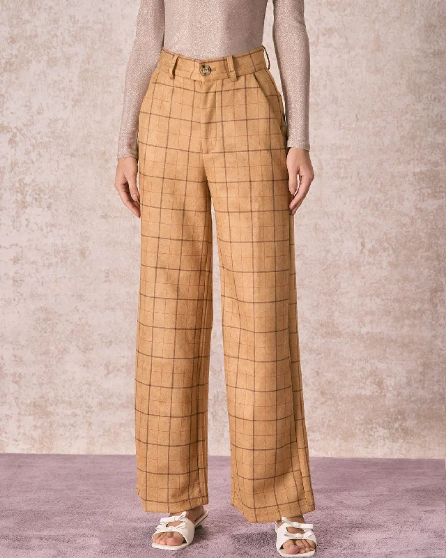 The Khaki High Waisted Plaid Wide Leg Pants | Khaki