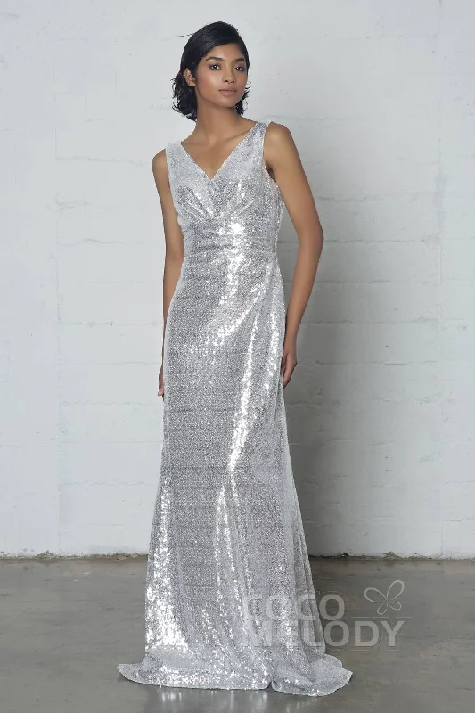 Sheath-Column Floor Length Sequined Dress COZF17021 Long Sleeve Sequin