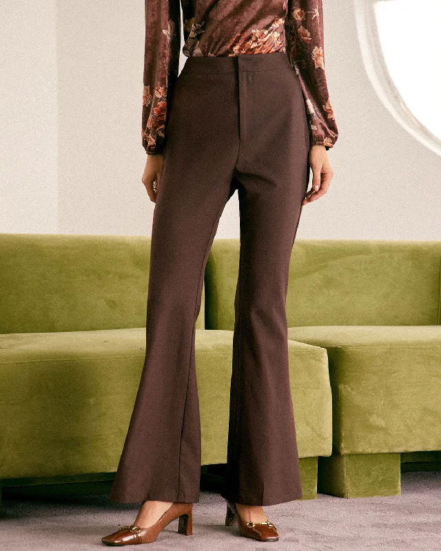 The Coffee Zip Fly High-waisted Flare Pants | Coffee