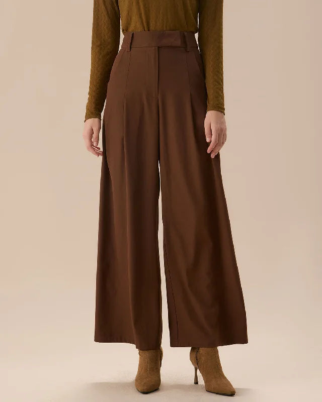 Brown High Waisted Pockets Straight Pants | Brown