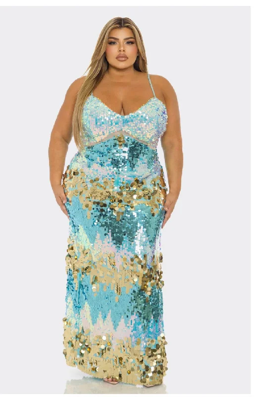 Tiffany Blue Multi Color Disc Sequin Maxi Dress Black Sequin Gown