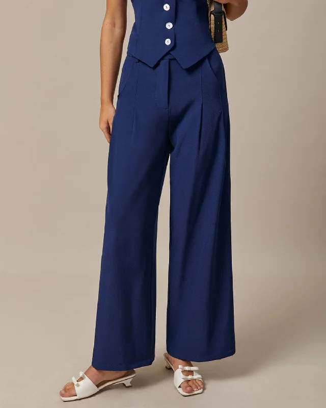 The Navy High Waisted Pockets Straight Pants | Navy