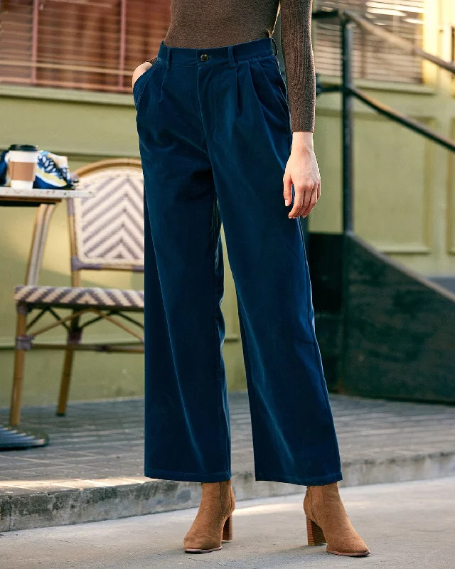 The High Waisted Pleated Wide Leg Pants | Navy Blue