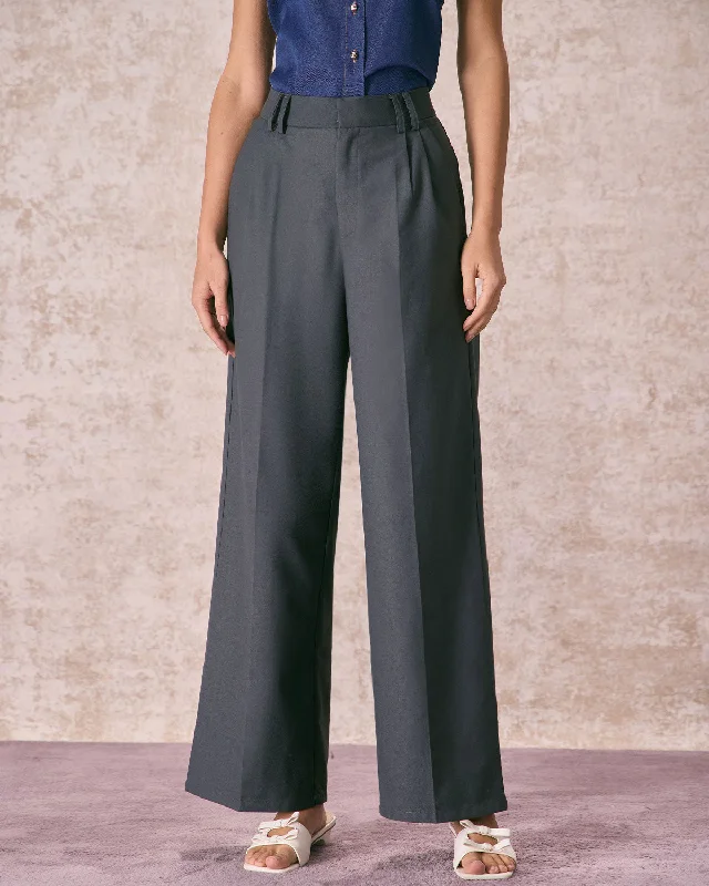 The Grey High Waisted Pleated Straight Pants | Grey