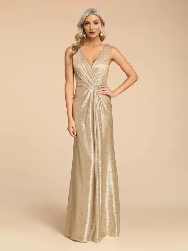 JuliaFashion-Luxury Gold Sequin Backless V-Neck Dress Sequin Dress Trend