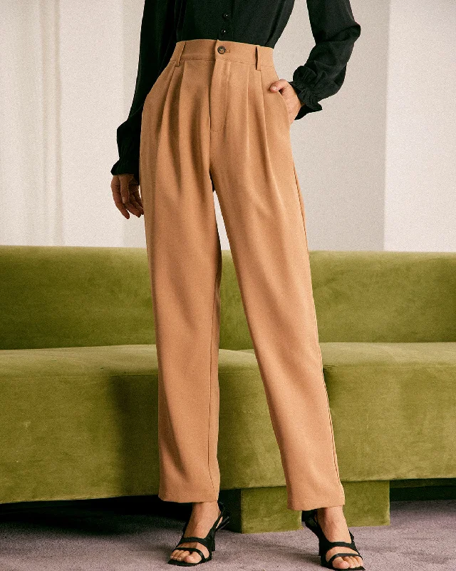 The Khaki High Waisted Pleated Tapered Pants | Khaki