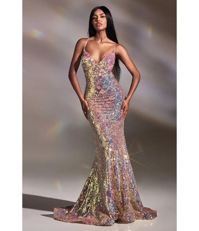 Cinderella Divine  Magical Mermaid Iridescent Sequin Prom Gown Sequin Slip Dress