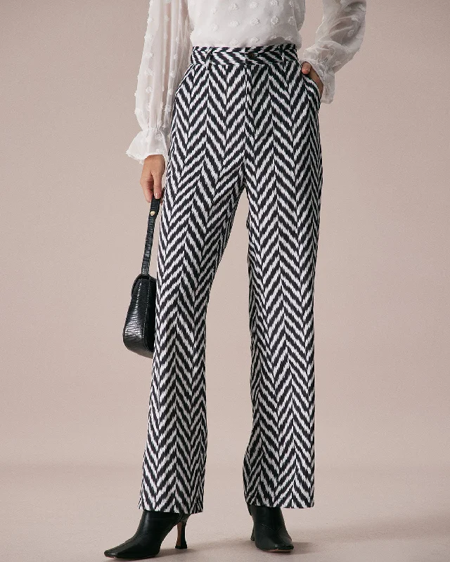 The Grey Wave Pattern Button Straight Pants | Grey