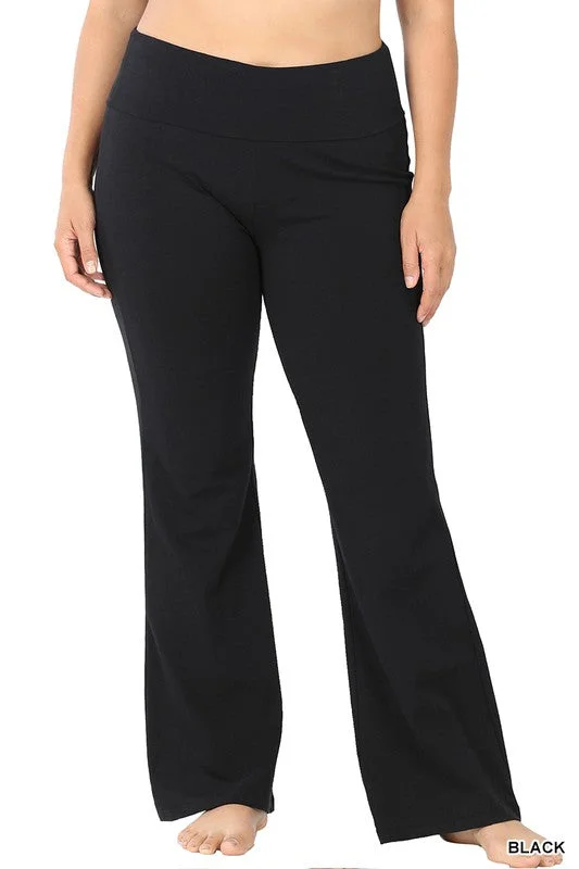 Hi Curvy Plus Size Women Premium Cotton Fold Over Yoga Flare Pants