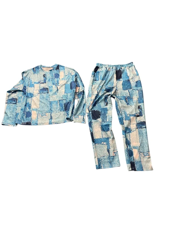 Pants Set 2pc By Clothes Mentor In Blue & White, Size: L