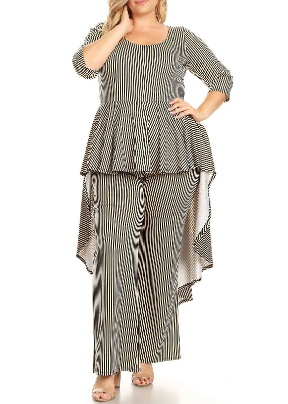 Plus Size Striped Hi- Low Top and Wide Leg Pants Jumpsuits