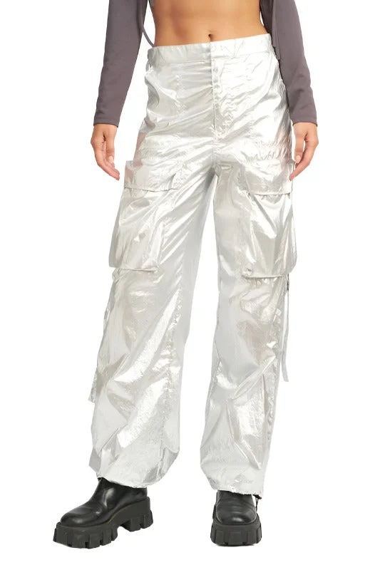 METALLIC CARGO PANTS