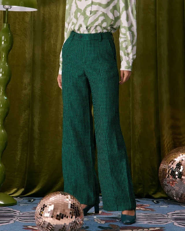 The Green Houndstooth Wide Leg Pants | Green