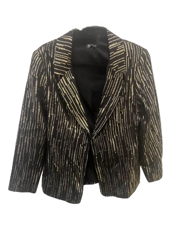 Women's Linda Gold Sequin Jacket In Black/gold Blazer with Ruffles