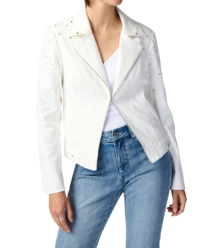 Edgy Leather Jacket In Vanilla Blazer with Ruffles