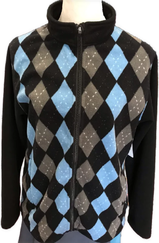 Sun Mountain Black & Blue Argyle Fleece Jacket Size L