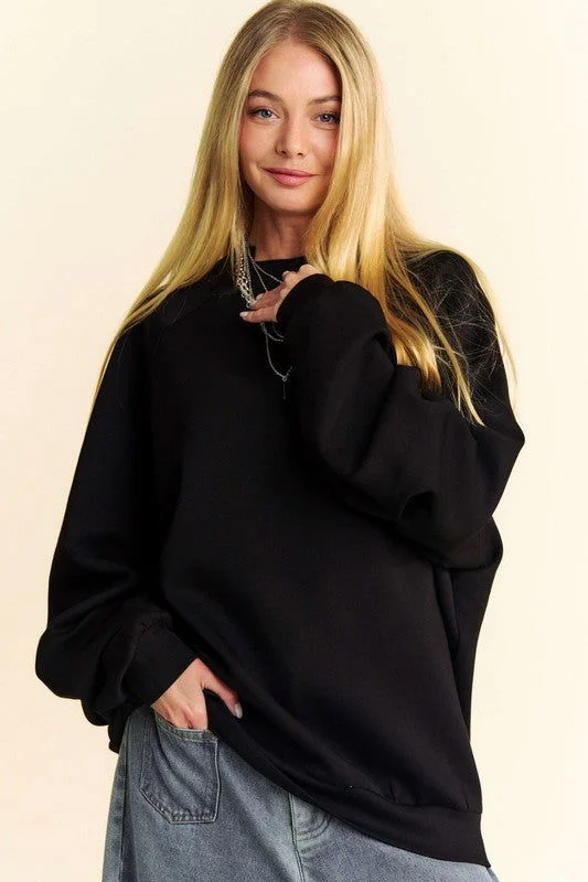 Davi & Dani Round Neck Raglan Sleeve Sweatshirt In Black Trendy Sweatshirt Hoodie