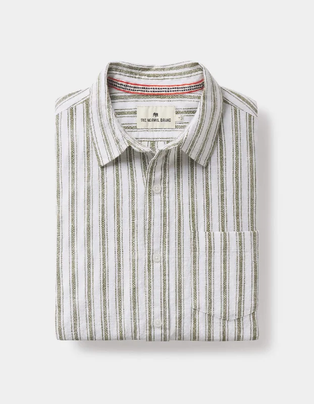 Lived-In Cotton Long Sleeve Button Up in Pine Needle Stripe