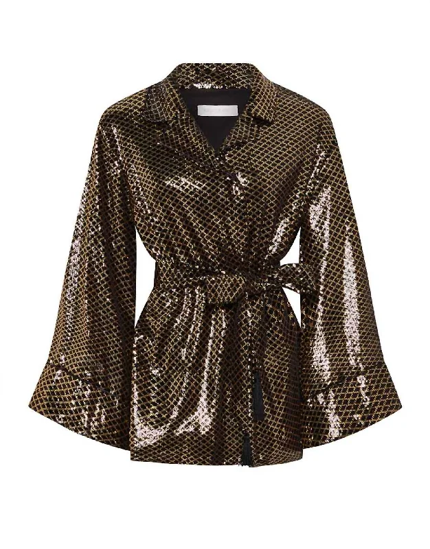 Una Sequin Jacket In Gold Tweed Blazer Jacket