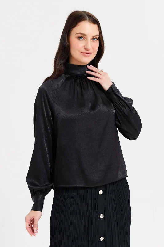 Women Black Jacquard Blouse