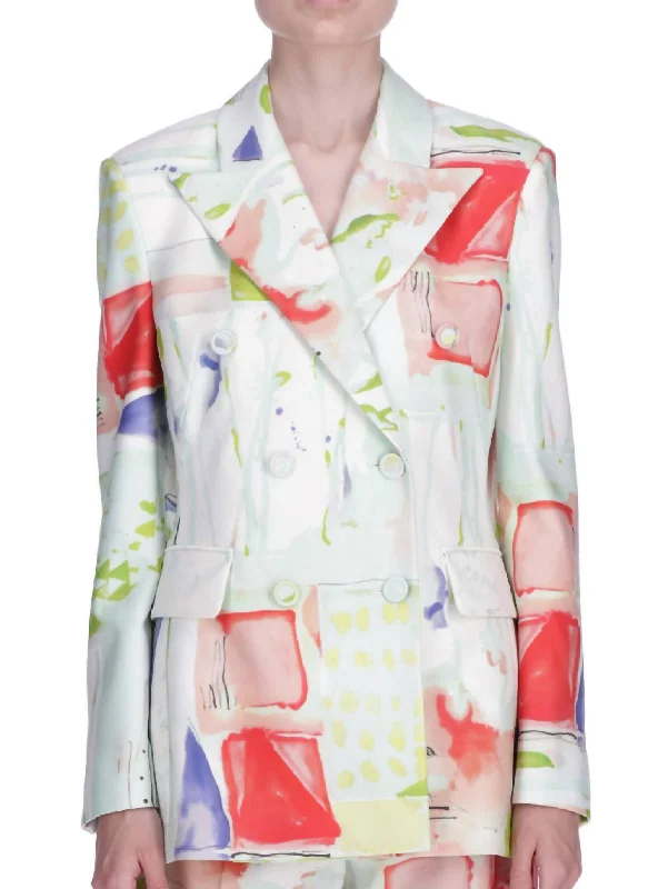 Printed Double Breasted Jacket In Multi Stylish Women’s Blazers