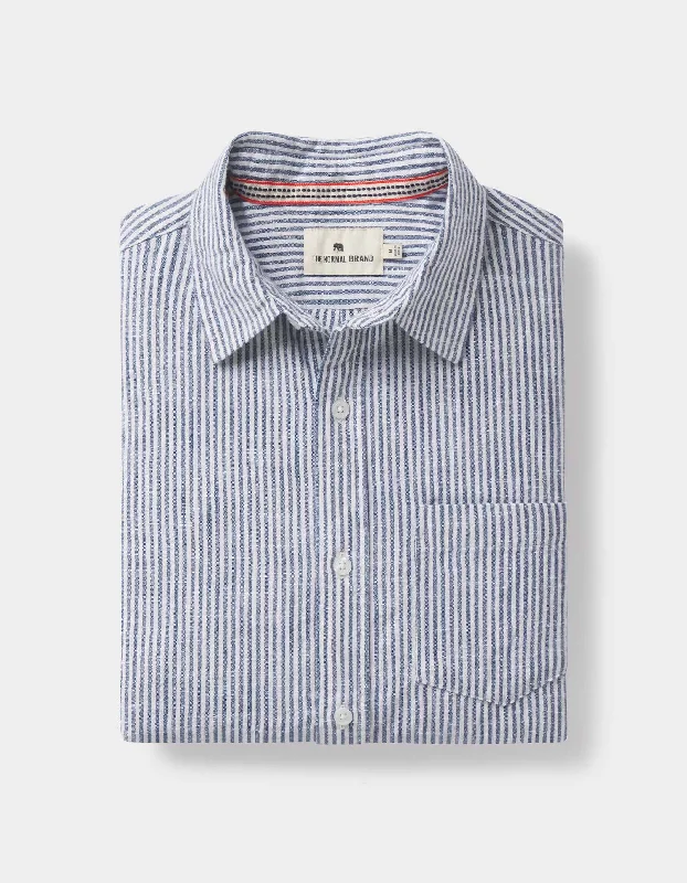 Lived-In Cotton Long Sleeve Button Up in Navy Railroad Stripe