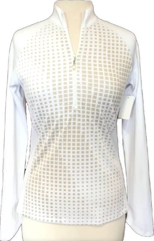 Women's Callaway White & Tan Square Print Zip Golf Pullover Size M MSP$79