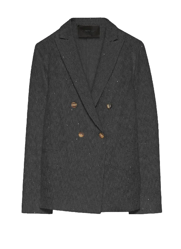 Double Breasted Tweed Blazer In Black Blazer Jacket Style