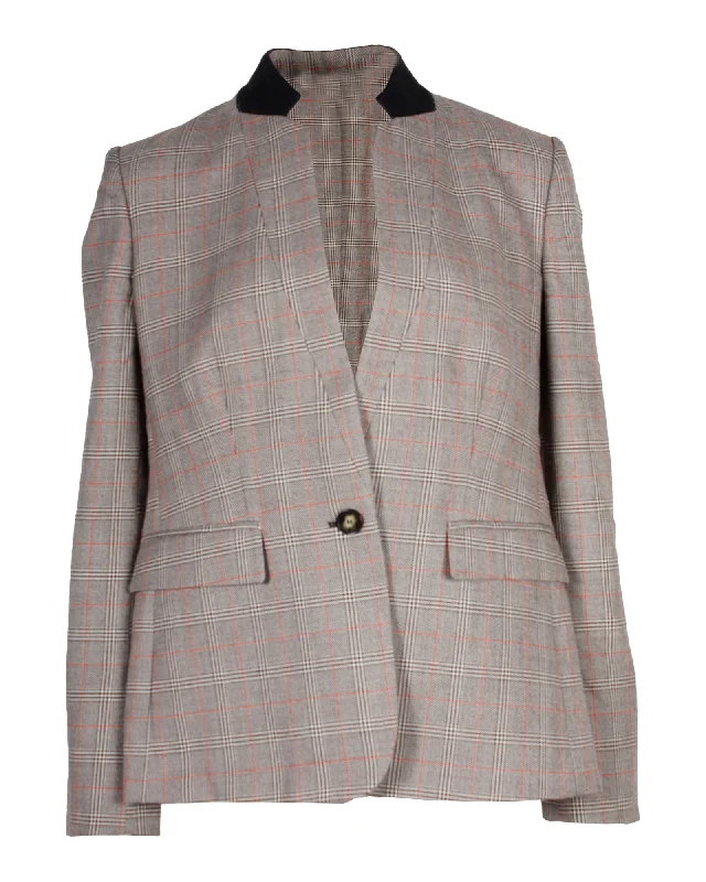 Stella McCartney Checked Stand Collar Blazer in Brown Wool Blazer Jacket Style