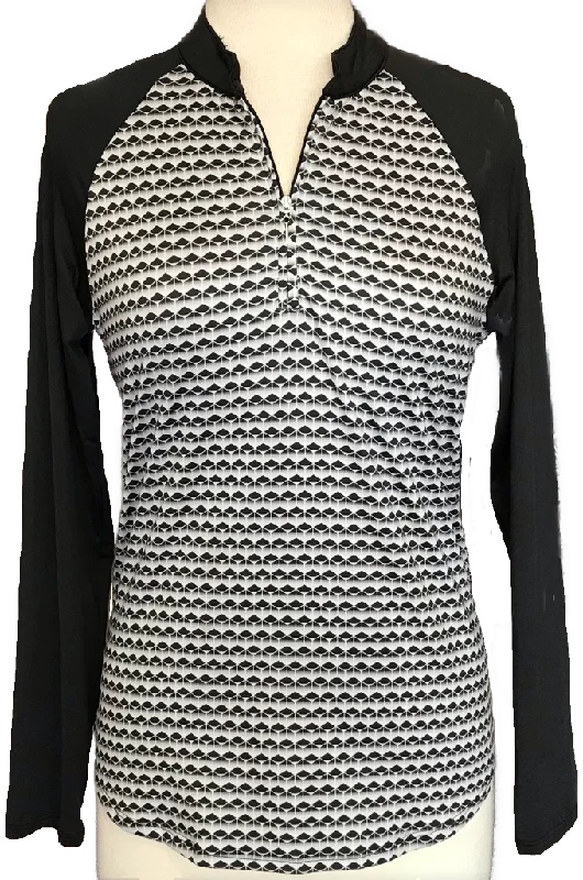 Emerald 18 1/4 Zip Black and White Geometric Print Pullover Size M