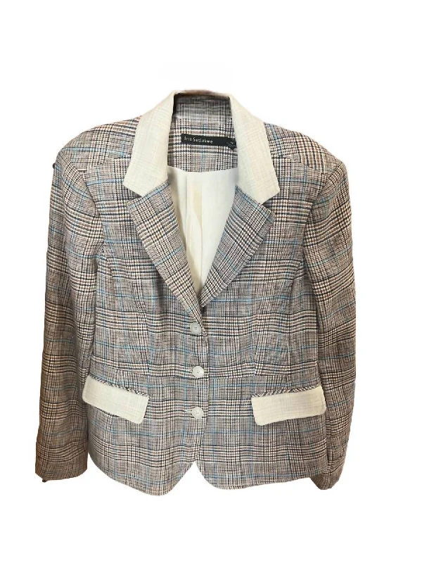 Single Breasted Jacket In Palace Blue Plaid Slim Fit Office Blazer