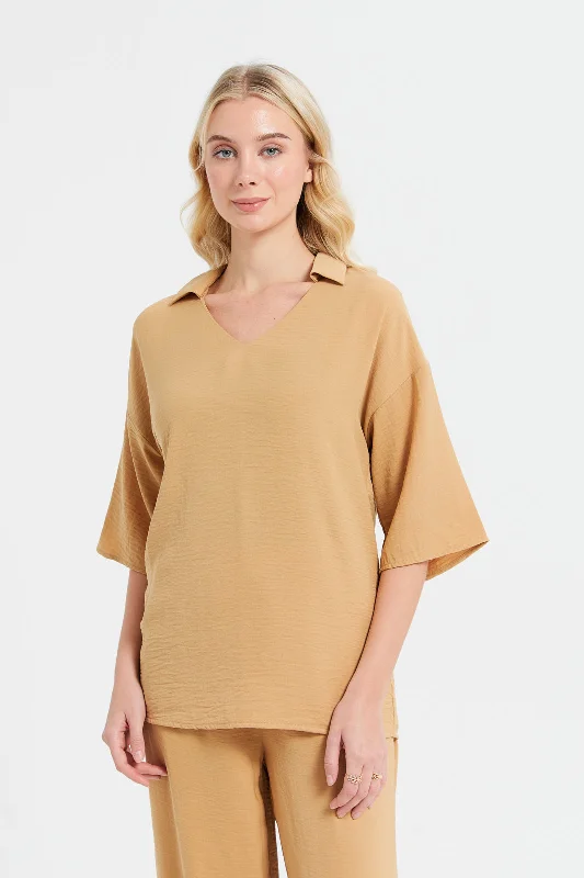 Women Mustered Oversize Shirt Blouse