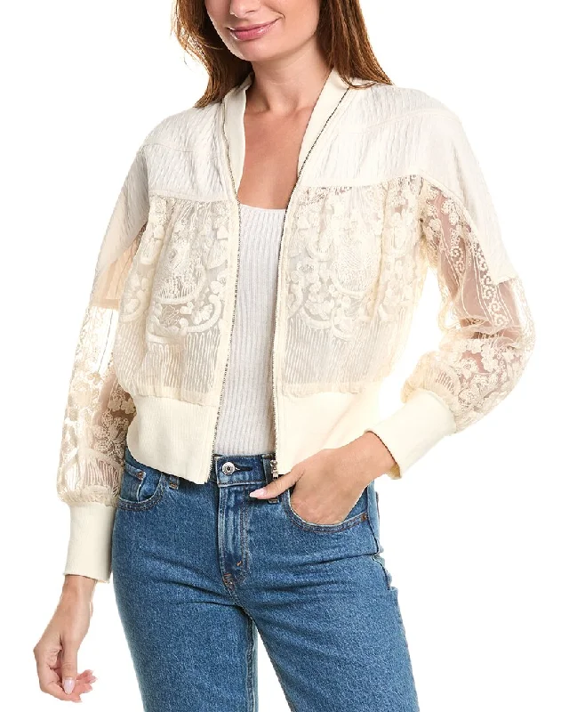 Gracia Patchwork Lace Embroidered Zip-Up Jacket Fitted Blazer Look