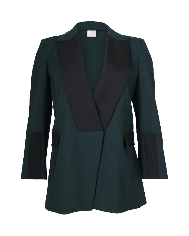 Dion Lee Two-Toned Blazer in Forest Green and Black Polyester Casual Blazer Look