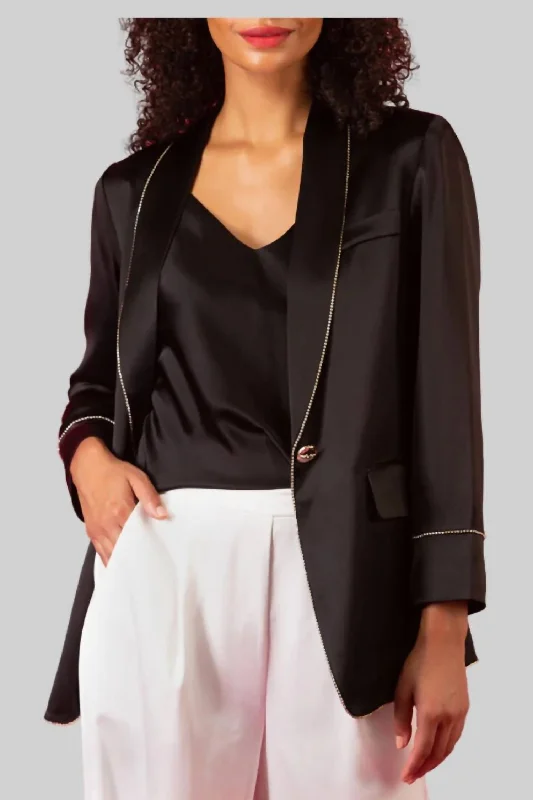 Sateen Blazer In Black Double Button Blazer