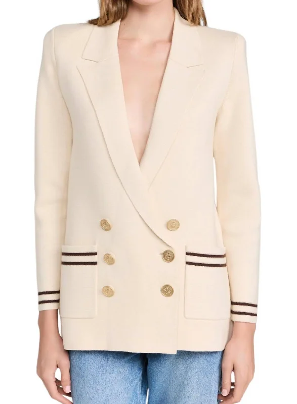 Eileen Boyfriend Knit Blazer In Porcelain With Brown/gold Stripe Oversized Women’s Blazer