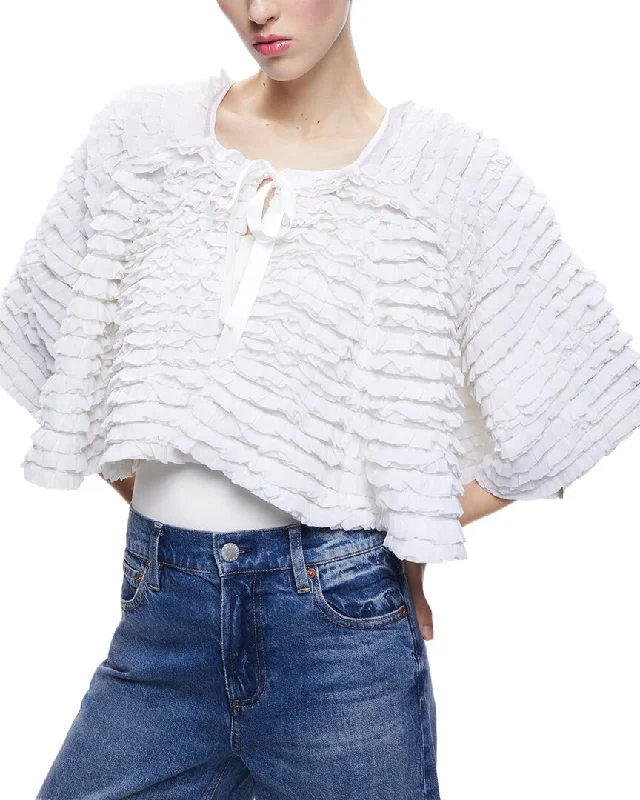 alice + olivia Loree Ruffle Crop Jacket Long Sleeve Women’s Blazer