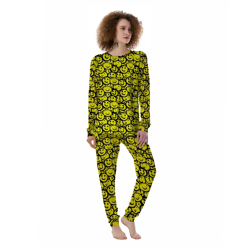 Loungewear pajama setsEmoji Graffiti Happy Print Pattern Women's Pajamas Loungewear pajama sets