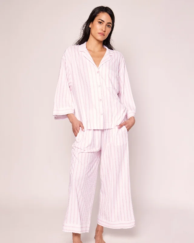 Spa pajama setsThe Olivia Wide Leg Pima Pajama Set | Pink Stripe Spa pajama sets