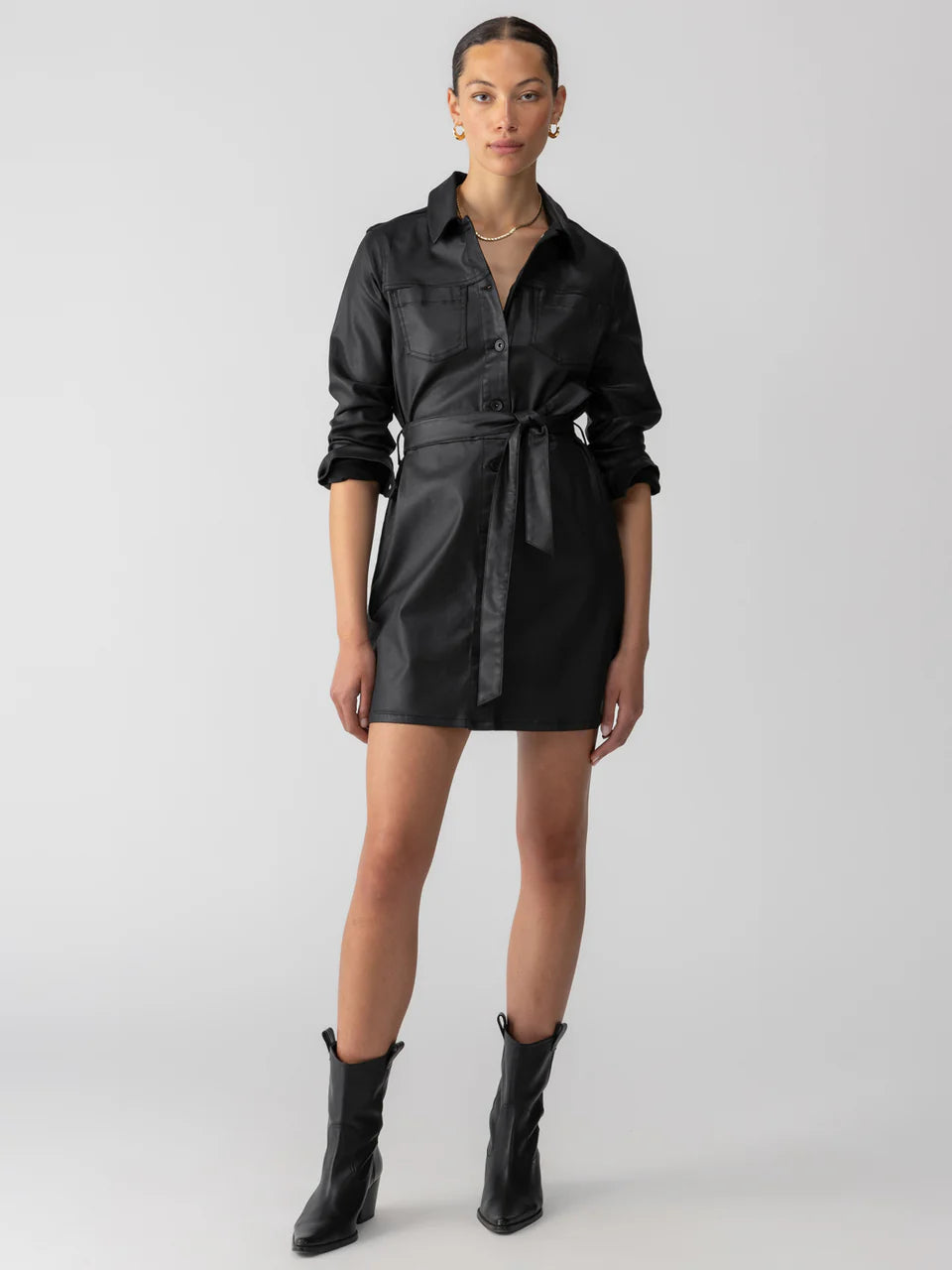 Women's mini dressesCoated Denim Dress - Black Women's mini dresses