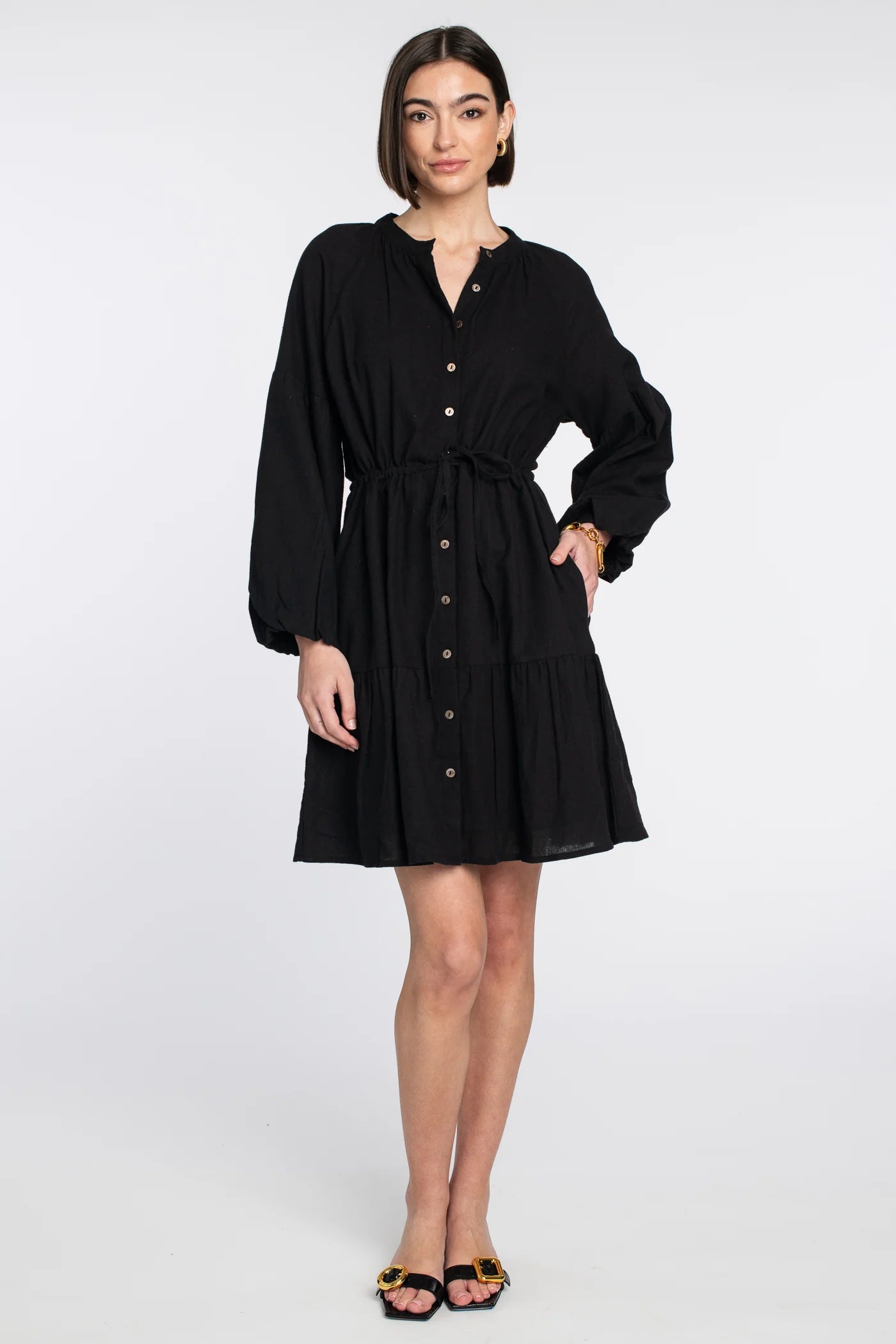 Tiered mini dressesElizabeth James The Label Emory Short Dress - Solid Black Tiered mini dresses