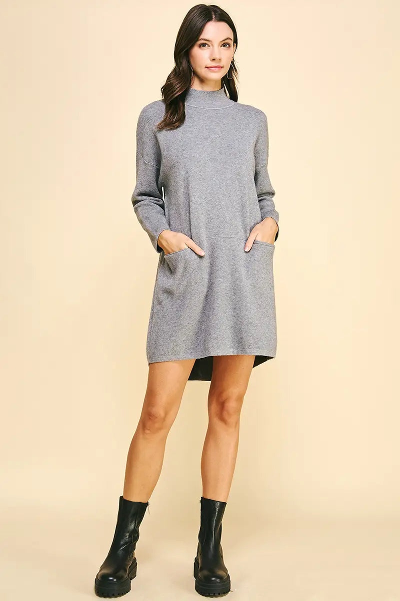 Revolve mini dressesMock Neck Front Pocket Sweater Dress - Grey Revolve mini dresses