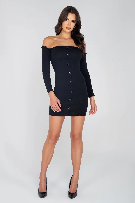 High-end mini dressesRoma Ribbed Off Shoulder Mini Dress 3953 High-end mini dresses