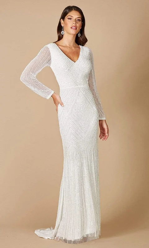 Modest wedding dressesLara Dresses - 51088 Long Sleeve Embellished Column Gown Chic Wedding Gown