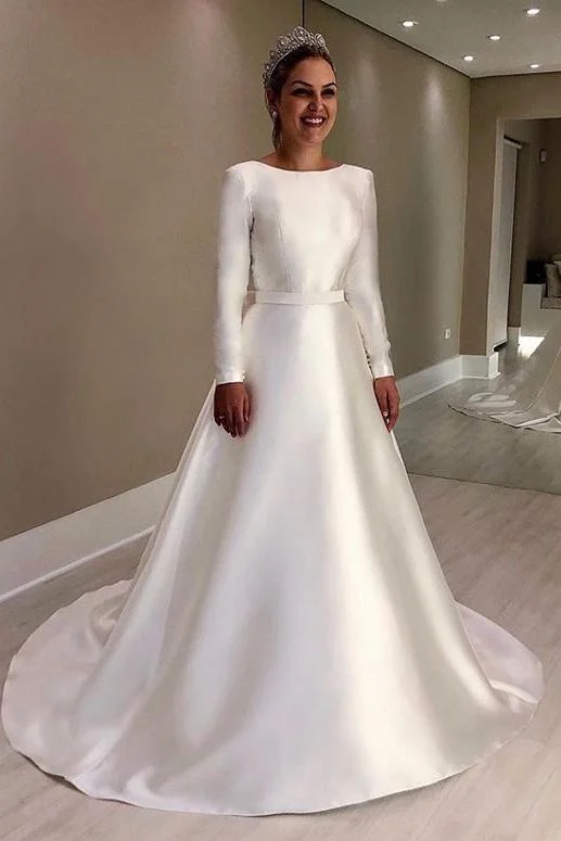 Custom-made wedding dressesVintage Long Sleeves Ivory Backless Simple Style Wedding Dress With Bowknot Y0021 Crystal Wedding Dress