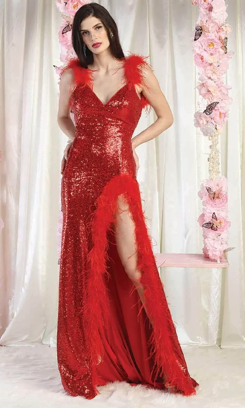 Christmas party dressesMay Queen RQ8007 - Feather Strap Backless Evening Gown Halter party dresses