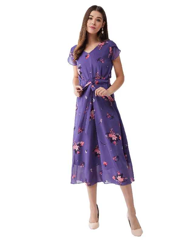 Bodycon midi dressesMiss Chase Women's Multicolored Base Lavender V-Neck Short Sleeved Floral Pleated Midi Dress (MCSS19D12-95-190-08, Multicolor-Base Purple, XXXL) Bodycon midi dresses